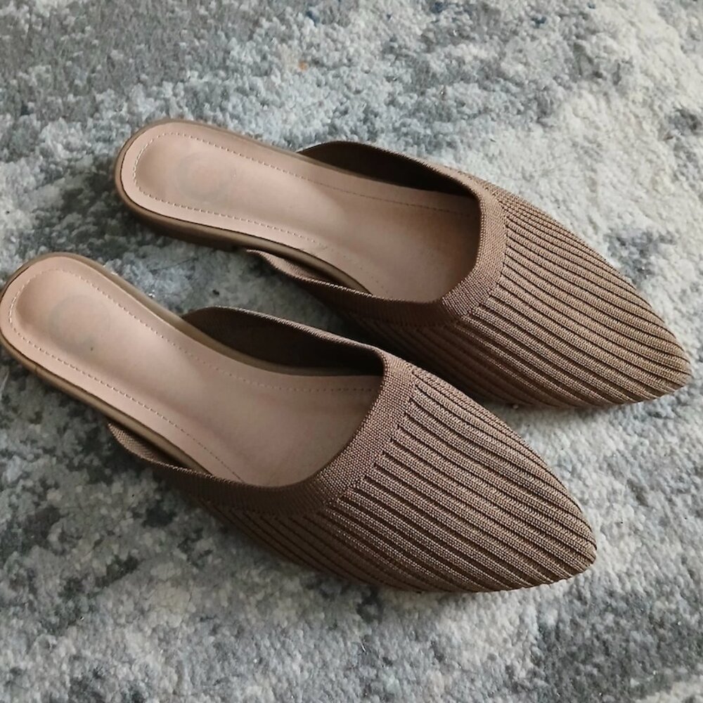 Journee Collection Camel Knit Mules Slip-on Flats Womens 7